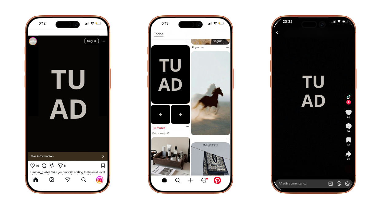 Anuncios de Mildós en Instagram, Pinterest y TikTok
